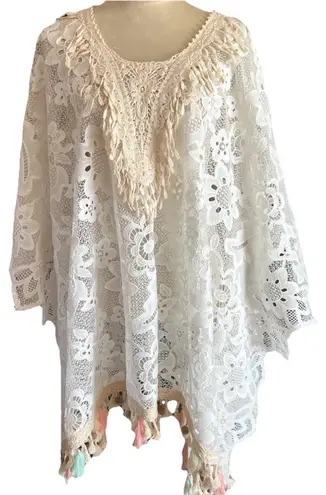 Gipsy Queen Boho Butterfly Sleeve Lacey Tassel Dress/top Ivory Fairy Whimsy L/XL White