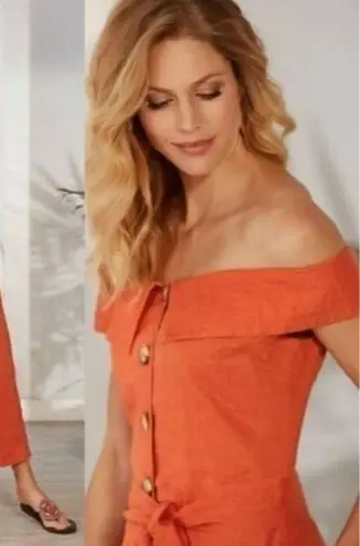 Soft Surroundings Jumpsuit Women Large Coral Linen Raissa Crop Wide Leg Flawed