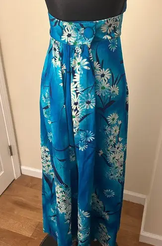 Vintage Maier Specialty Shope Honolulu Hawaiian Halter Maxi Dress Blue Size 8