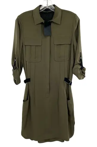 L.A.M.B. Gwen Stefani Olive Green Silk Shirt Dress New