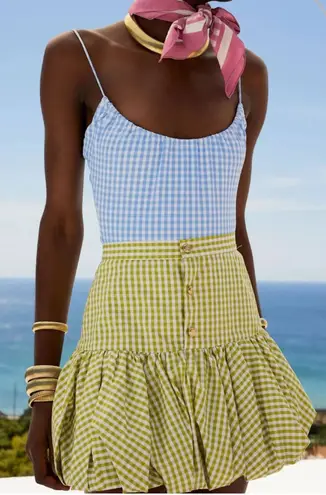 NWT Caroline Constas Reina Bubble Hem
Mini Skirt Pistachio Gingham Sz XS $340 Green