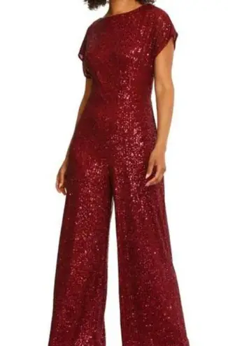 Maggy London NWT amber sequin jumpsuit in burgundy