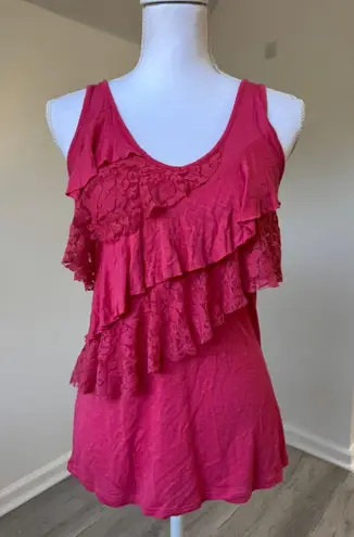 Eyelash Couture Vintage Pink Lace Ruffle Tank Top Racerback Y2K 2000s