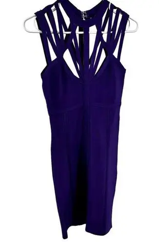 Bebe  Mini Bodycon Dress Strappy V Neck Cutout Stretch Party Club Purple Small