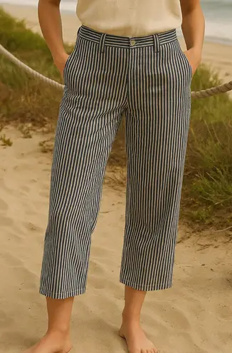 Isabel Marant Size 28 Crop Trouser Pants Blue White Pinstripe Coastal Nautical