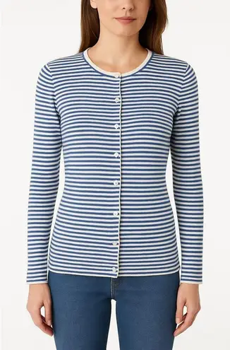 Boston Proper Blue White Striped Button Up Long Sleeve Classic Cardigan Small - Image 1