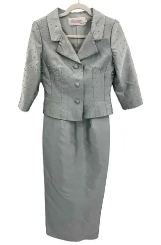 Vintage Montage Collection by Mon Cheri Mother Bride Dress Set sz 4 Green Silk