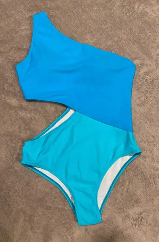 Two Tone One Piece Swimsuit Blue