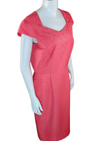 Preston & York Womens 8 Coral Sheath Midi Sleeveless Dress Lined Cocktail Zipper