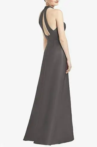 Alfred Sung NWT  Caviar Gray High Neck Cut Out Satin Dress Size 2