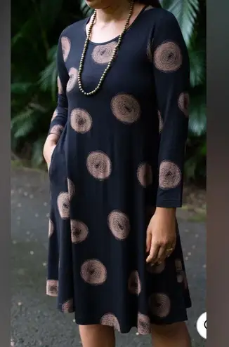 Komil Black Cocoon Long Sleeve Graphic Print Midi Dress Size Small Blue