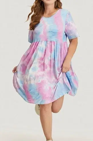 Bloomchic Size 22 - 24 • 3x •  • Tie Dye Pocket Ruffle Hem Baby Doll Knee Dress