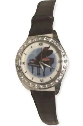 Watch With Pleather Band and Piano Face Black