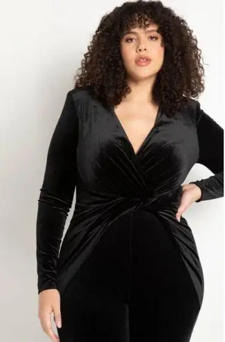 Eloquii  Jumpsuit Size 18 Plus Curvy Catsuit Velvet NWT Black Twist Detail Fitted