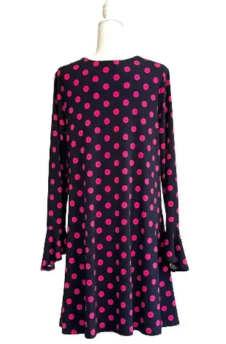 Est. 1946  Dress Dark Blue Pink Polka Dots Long Bell Sleeves Swing Large NEW