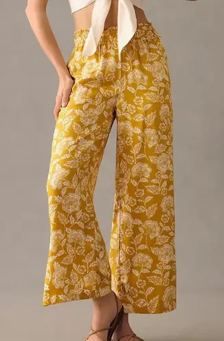 By Anthropologie Viscose Pull On Elastic Waist Plus Size Boho floral wide leg White