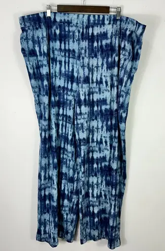 Denim & Co Pants 3X Plus Size Blue Tie Dye Wide Leg Boho Lounge Beach Resort QVC