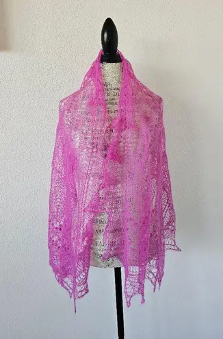 Bright Pink Orenburg Gossamer Lace Goat Down Shawl Scarf