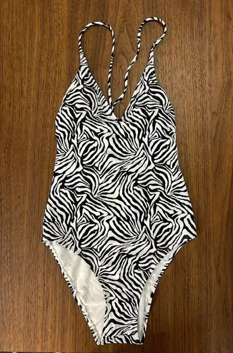 Vicious Young Babes AdjustableOne Piece Swimsuit Size Small. Black/White Black