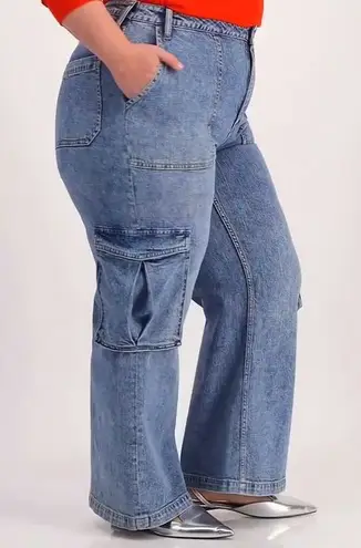 ON 34TH Cargo Jeans Women Size 16 33 Light Wash Wide Leg Denim Pants Blue