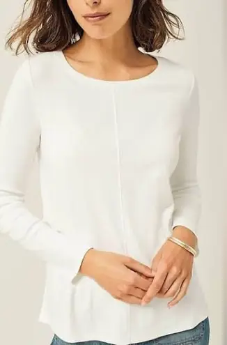 J. Jill White Long Sleeve Pima Crew Neck Tee Medium Stretch Comfort Basic Staple