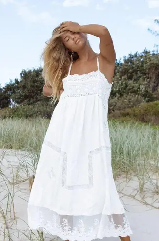 Spell Peaches Lace Slip Dress Boho Ivory Midi White Small EUC