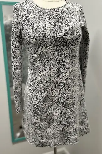 Soft white Jacquard Whimsy Goth Fairy Long Sleeve Mini Dress Black Size M