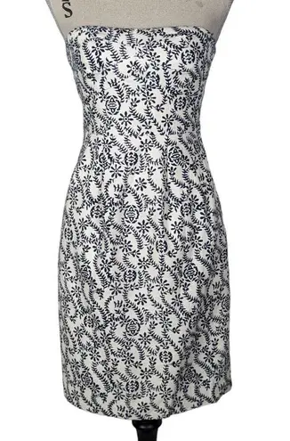 J.Crew  Strapless Floral Print Mini Dress Cream and Blue Size 2