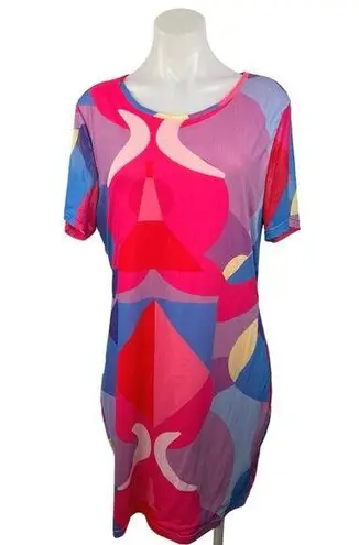 SheIn  Curve Women's Multi Short Sleeve Crew Neck Pullover A-Line Midi Dress 2XL