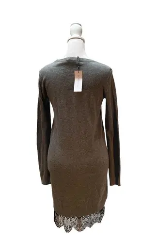 BCBGeneration NWT  Heather Gray Long Sleeve Round Neck Sweater Dress Lace Bottom