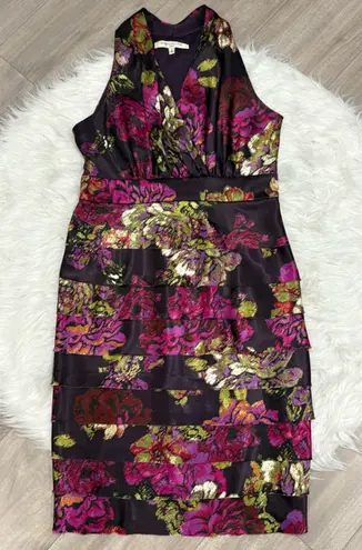 Evan Picone Plum Purple Magenta Vibrant Floral Dress Size 8