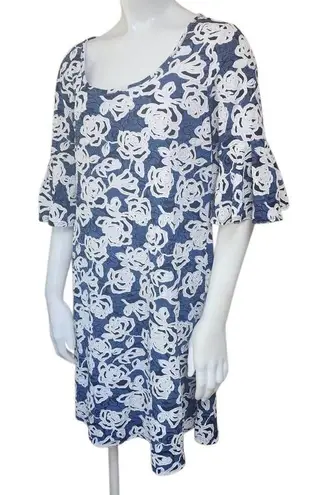 Ronni Nicole Charming Blue & White Floral Print Dress with Bell Sleeves (M)