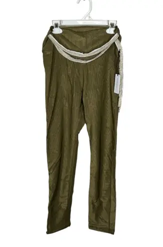 We Wore What Chain High Rise Ribbed Green Leggings NWT Sz Medium Gold Chain Detail