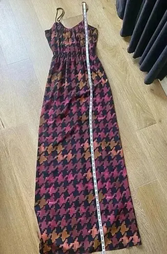 Lavender Brown Orange Pink Burgundy Fall Houndstooth Maxi Dress Size S Small