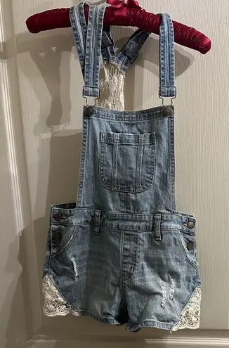 Sneak Peek Crochet Back Denim Overalls Blue