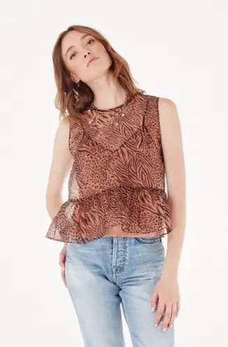 Cami NYC Amira Jungle Print Peplum Silk Top M