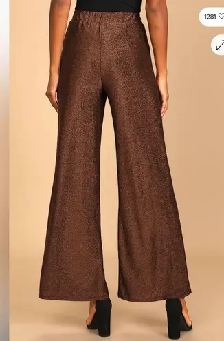 Lulus Size M Follow The Festivities High Wise Wide Leg Pants Copper Metallic NWT Brown Size M