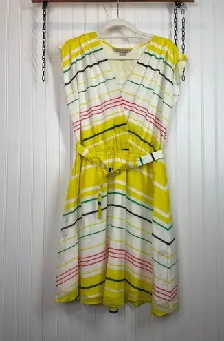 Presley Skye Sloane Belted Silk Blend Stripe Dress Mini Yellow White Pink Size L Size L