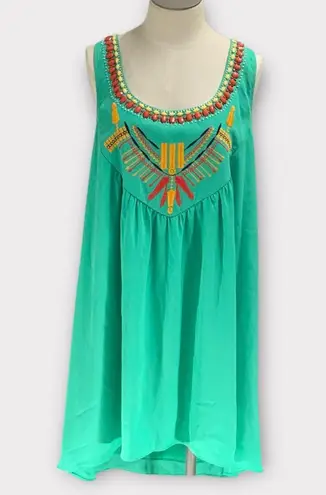 THML Boho Beaded & Embroidered High Low Shift Dress Size Medium #185