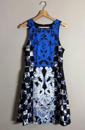 Tibi Reality Versus Dream Silk Printed Mini Dress Women's 6 Blue Designer Formal