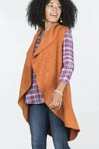 Matilda Jane Burnt Orange Run Through Sleeveless Shawl Collar Open Cardigan Vest