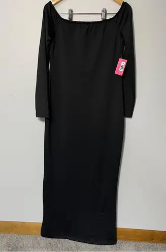 Edikted Long Sleeve Off Shoulder Maxi Dress with back slit women’s XL, NWT
