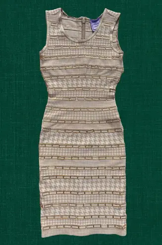 Herve Leger Corie hardware-embellished houndstooth print dress size extra small