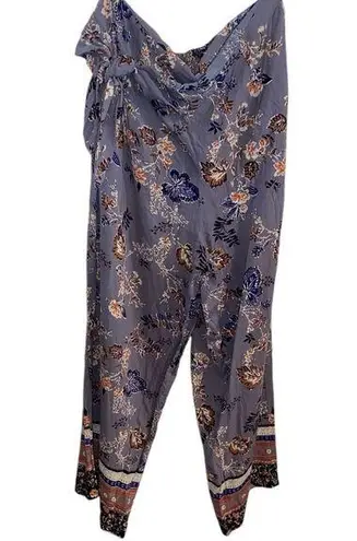 Angie  dusty blue and brown palazzo wrap pants