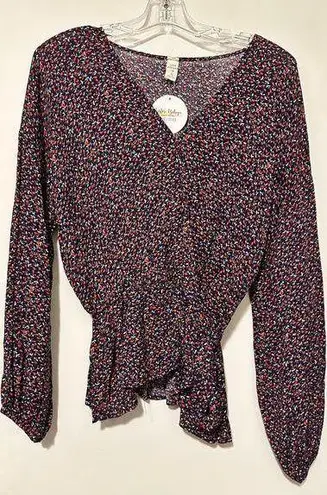 Lazy sundays NWT  Welcome the Season top long sleeve cinch waist navy size M