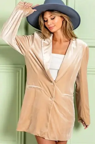 BiBi Shiny Velvet Peak Lapel Single Blazer Champagne Cream Tan Size Large