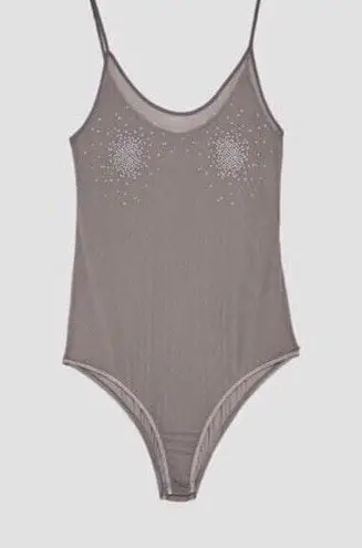 ZARA Sheer Gray Bodysuit Shiny Appliqué Sequins