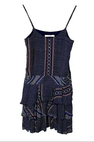 Derek Lam 10 Crosby Silk Slip Dress With Ruffle Skirt Southwest Abstract Print Blue