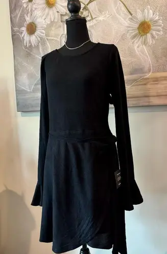 Lulus Black Ruffle Sleeve Dress NWT | Size M | Faux Wrap Skirt & Bell Cuff Size M