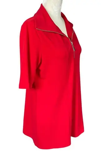 Susan Graver red quarter zip collared short sleeve stretchy top women's size S